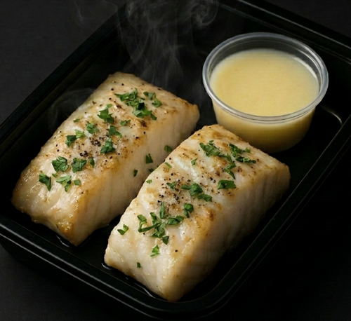 Baked Cod with Light Lemon Beurre Blanc Sauce on the Side