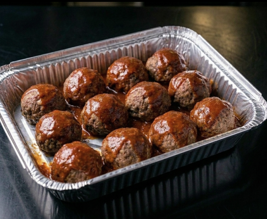 Family Size Beef Meatballs with Light Homemade Barbecue Sauce - 12 Meatballs