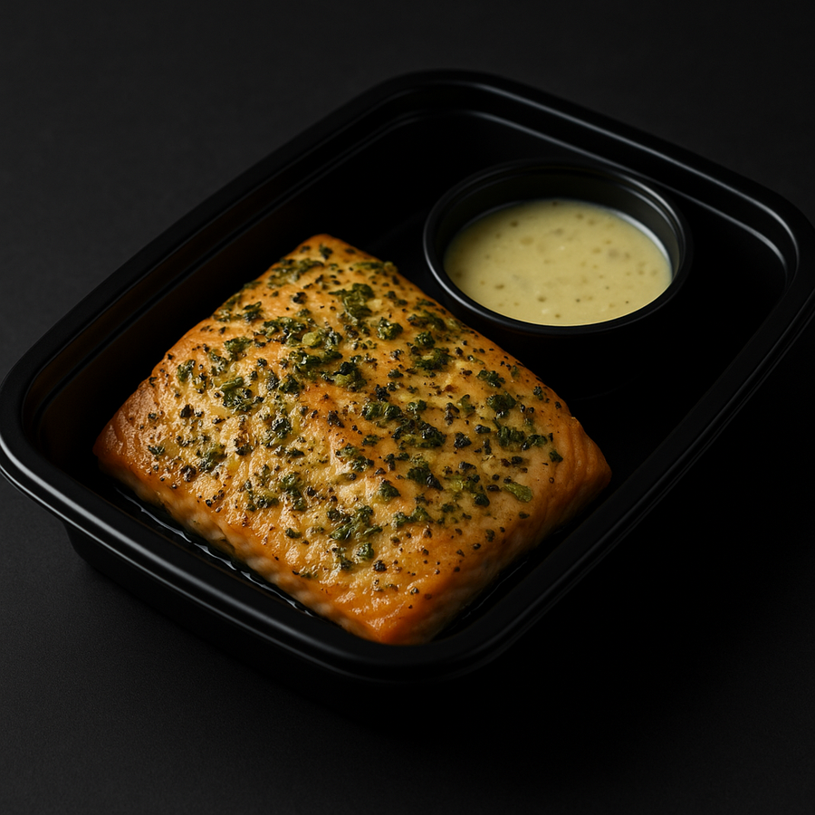 Lemon Garlic Herb Salmon with Light Lemon Beurre Blanc Sauce on the Side