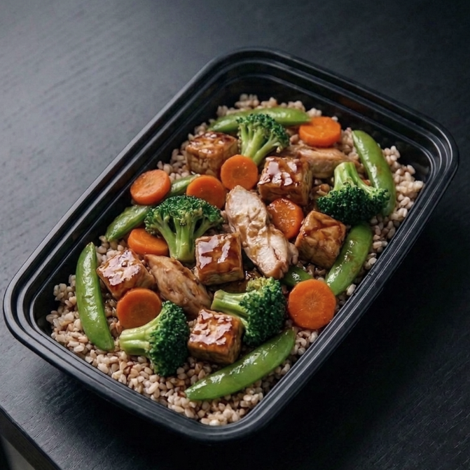 Single Serving Healthy Meal Prep Chicken Stir Fry with Brown Basmati Rice