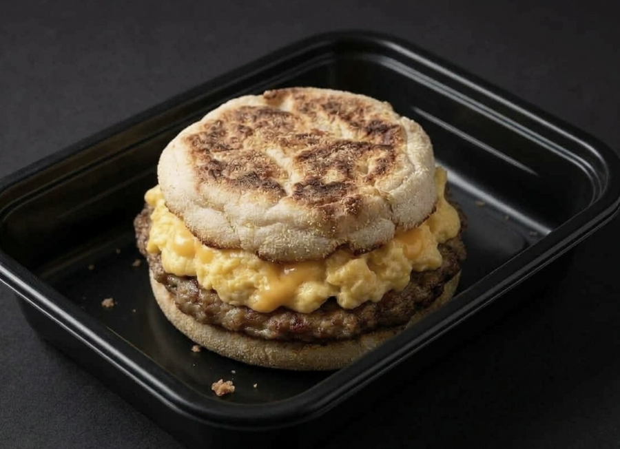 Turkey Sausage, Egg & Cheddar on a NutriFunction Homemade Round